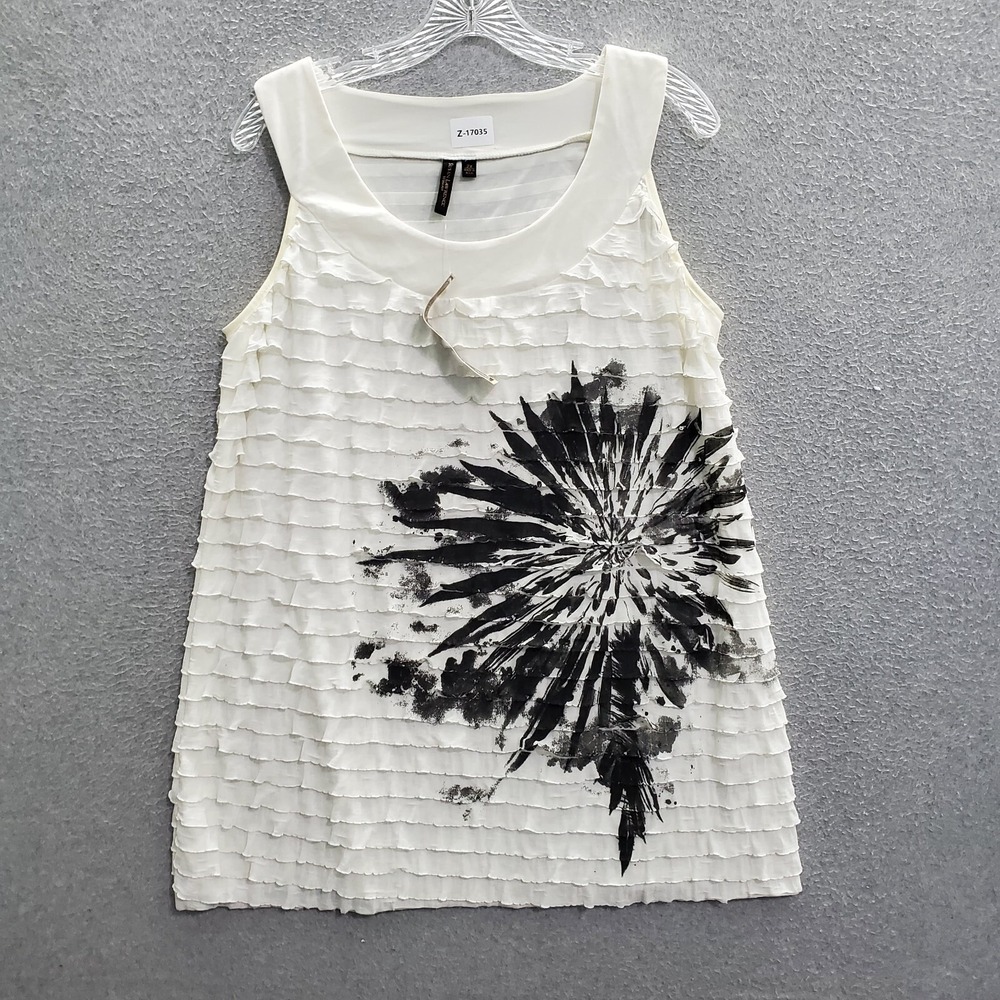 Susan Lawrence Women Top 2X White Floral Tank Layered Ruffles Sleeveless NWT
